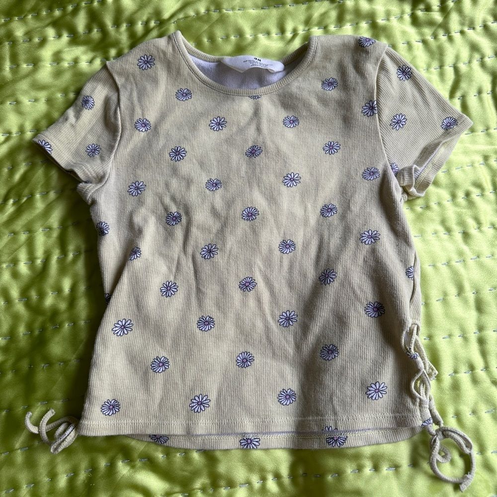 Girls Yellow Floral Y2K Baby Tee size 12-14